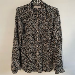 LOFT Blue Floral Button-Down Shirt